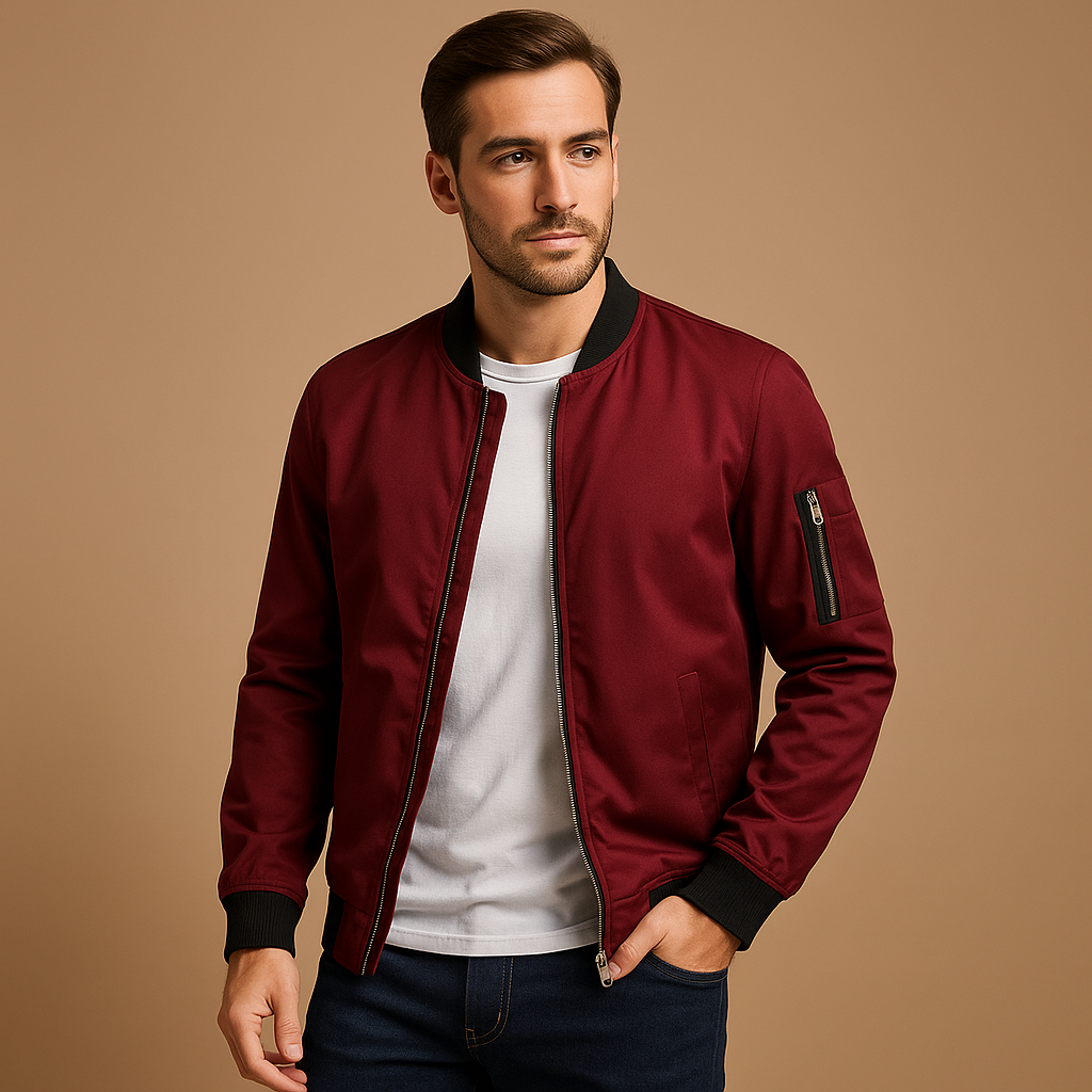 Chaqueta bomber para hombre con cierre de cremallera, puños acanalados e interior con bolsillo