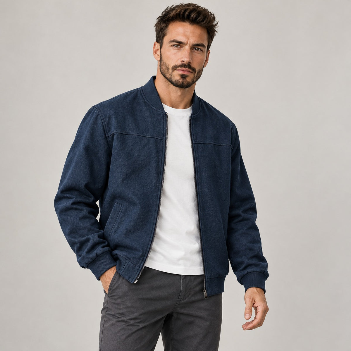 Chaqueta bomber para hombre con cierre de cremallera ajuste slim estilo casual