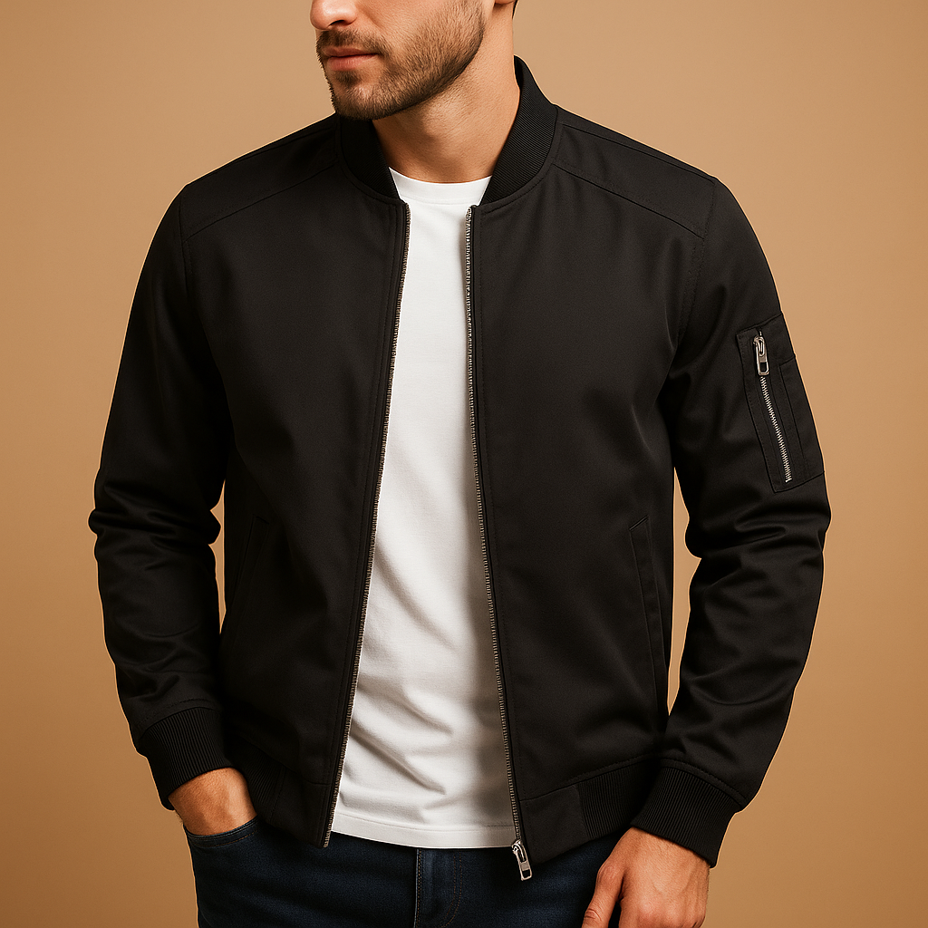 Chaqueta bomber para hombre con cierre de cremallera, puños acanalados e interior con bolsillo