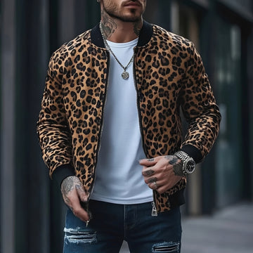 Chaqueta bomber para hombre con estampado de leopardo y cierre de cremallera