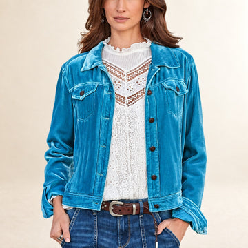 Chaqueta camisa para mujer con botonadura frontal y bolsillos en el pecho