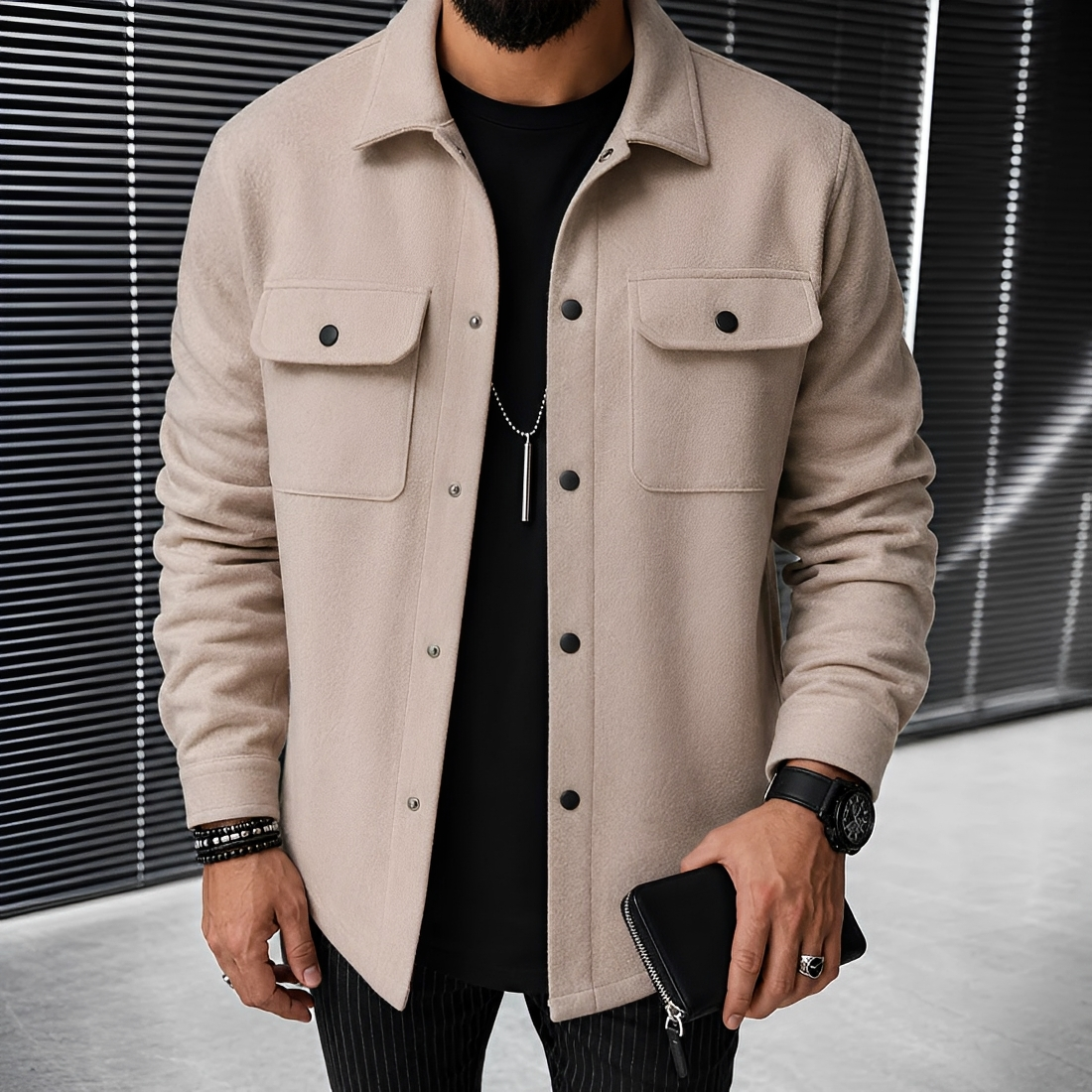 Chaqueta casual de hombre con botones y bolsillos ajuste holgado