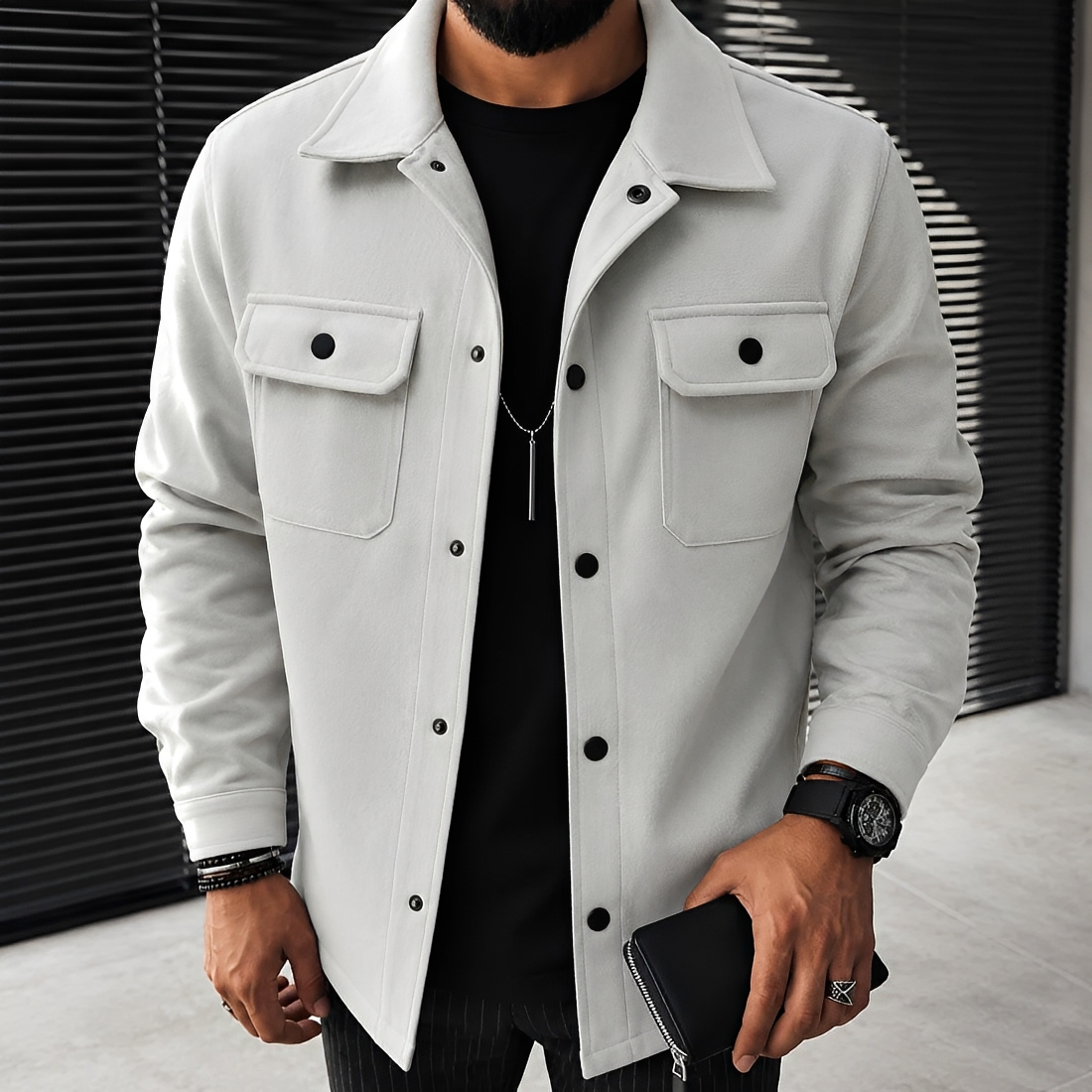 Chaqueta casual de hombre con botones y bolsillos ajuste holgado
