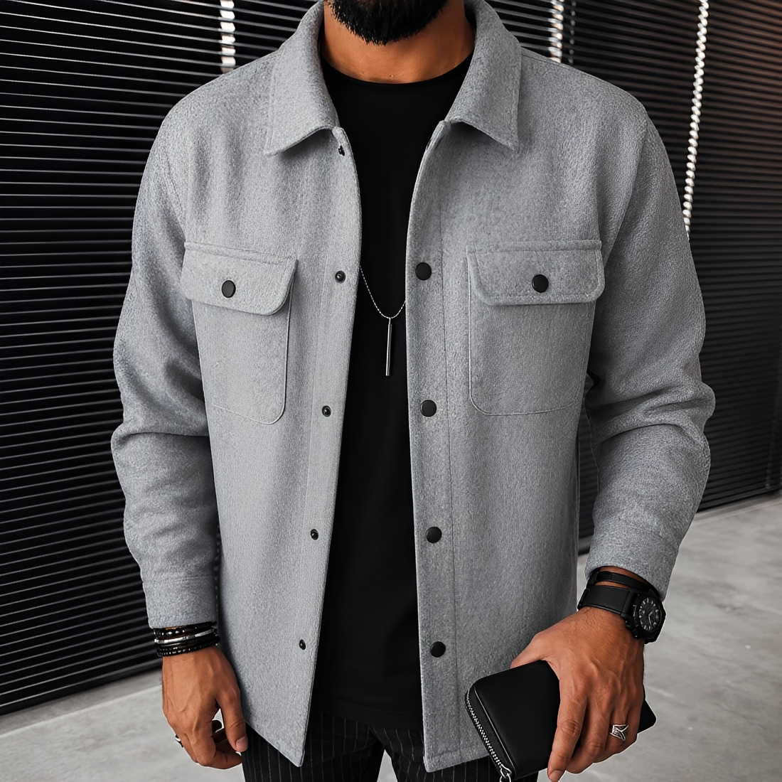 Chaqueta casual de hombre con botones y bolsillos ajuste holgado