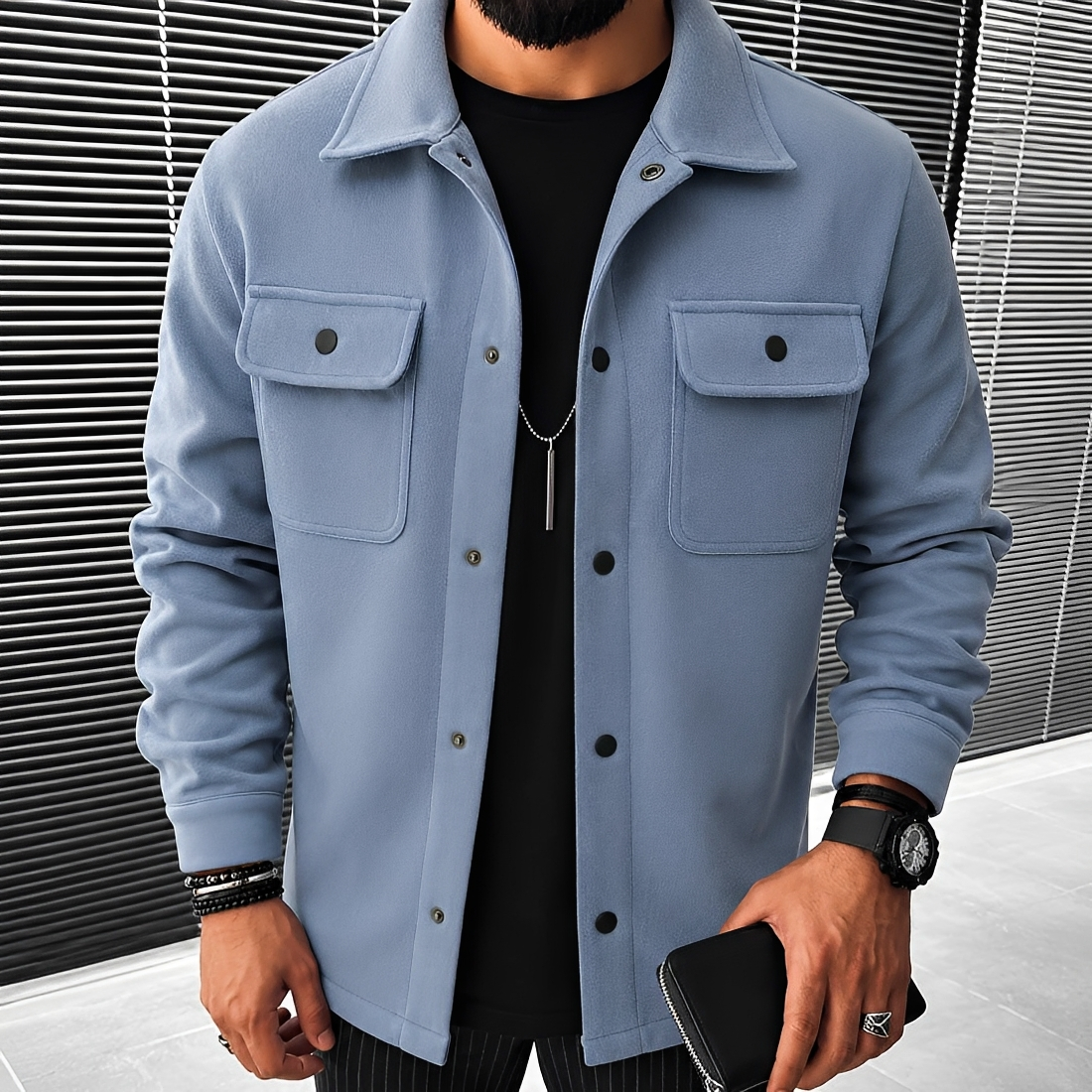 Chaqueta casual de hombre con botones y bolsillos ajuste holgado