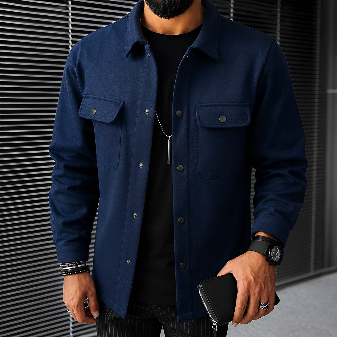 Chaqueta casual de hombre con botones y bolsillos ajuste holgado