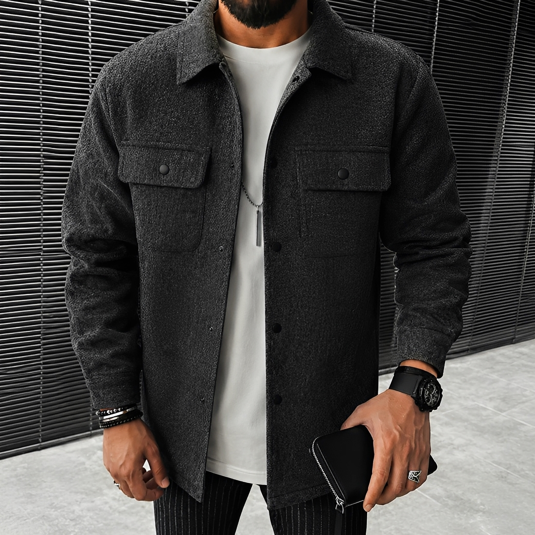 Chaqueta casual de hombre con botones y bolsillos ajuste holgado