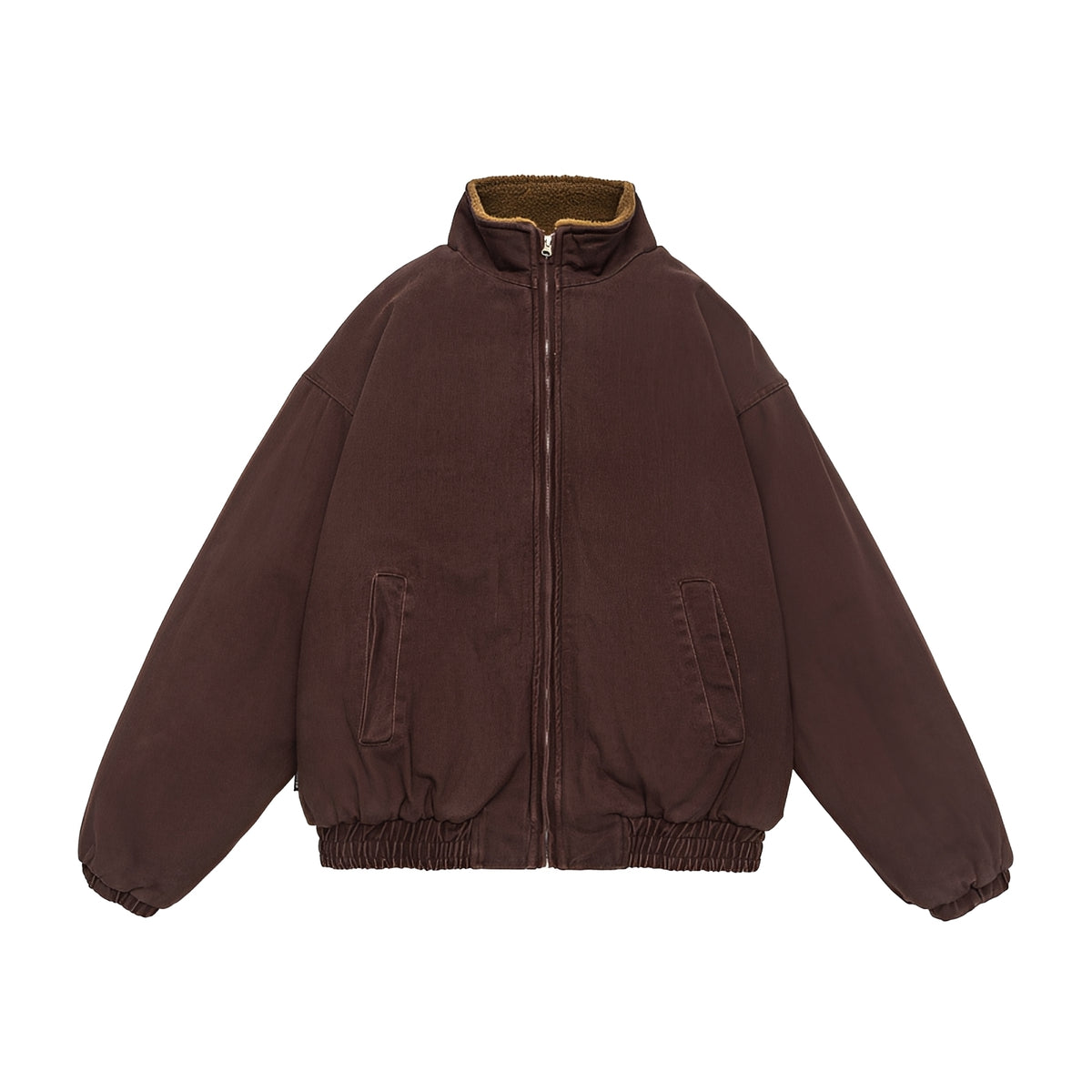 Chaqueta casual para hombre con cierre de cremallera y cuello alto de corte oversize