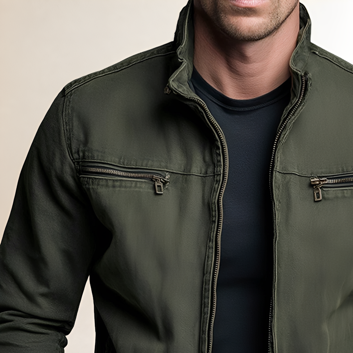 Chaqueta casual para hombre con cierre de cremallera y cuello solapa