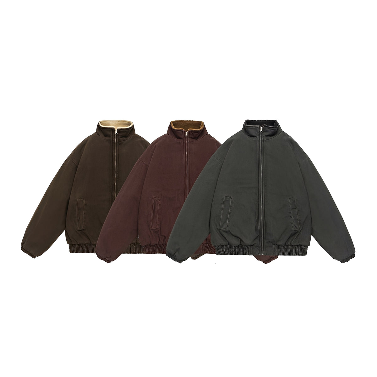 Chaqueta casual para hombre con cierre de cremallera y cuello alto de corte oversize