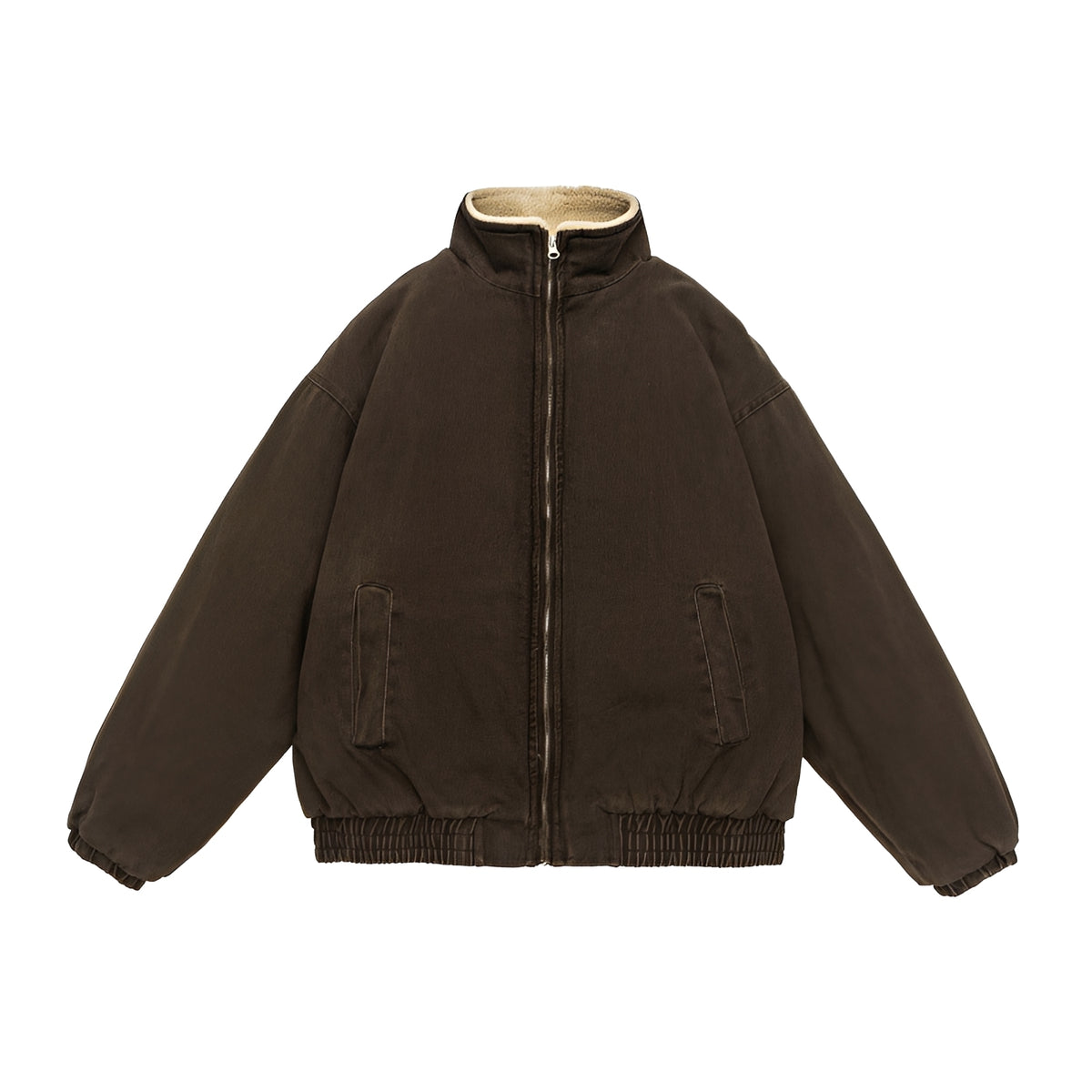 Chaqueta casual para hombre con cierre de cremallera y cuello alto de corte oversize