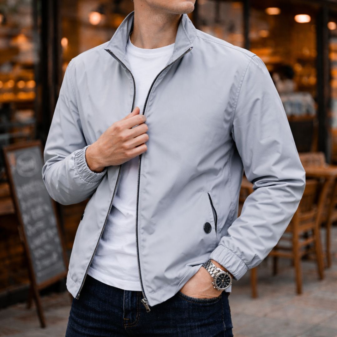 Chaqueta casual para hombre ligera con cierre de cremallera y puños elásticos