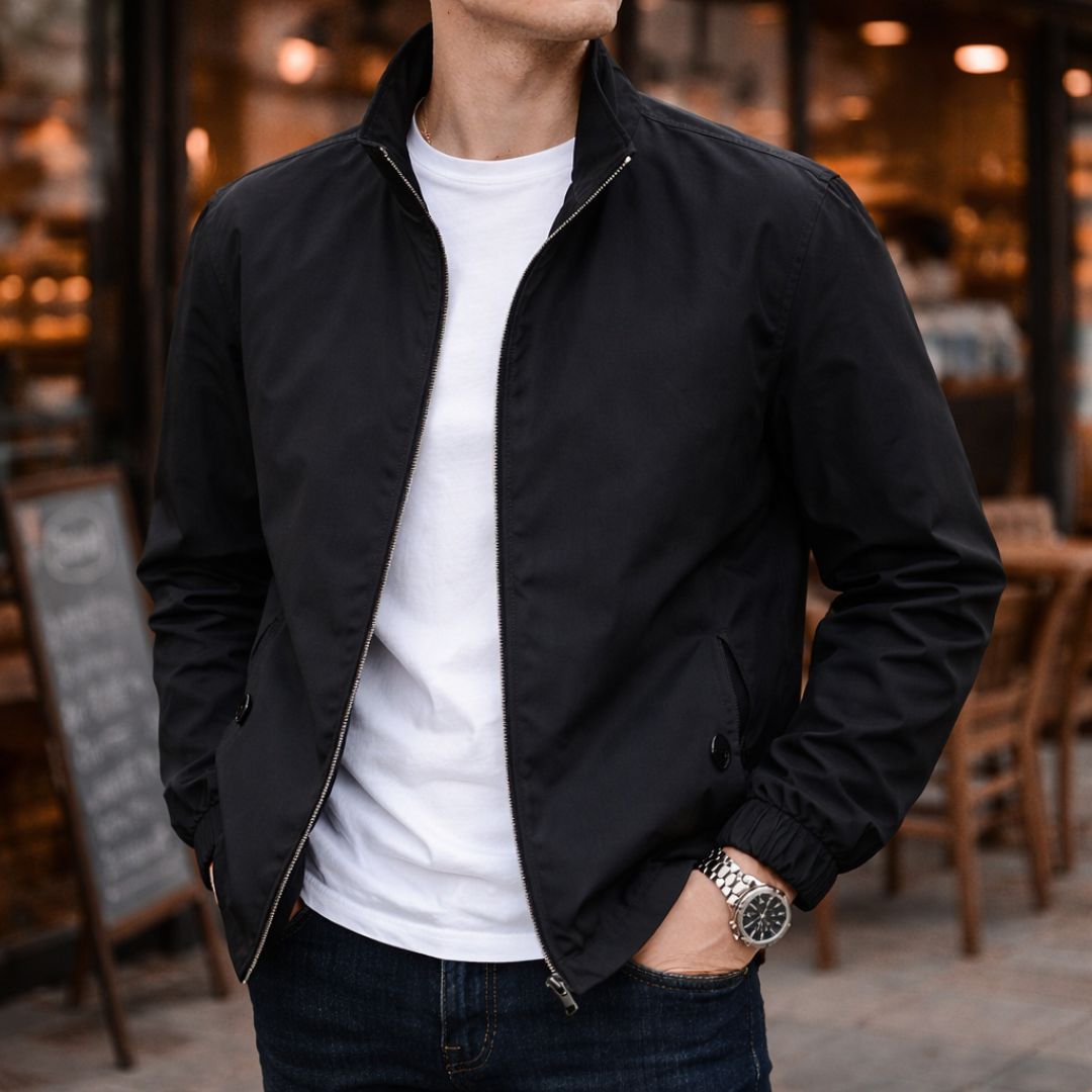 Chaqueta casual para hombre ligera con cierre de cremallera y puños elásticos