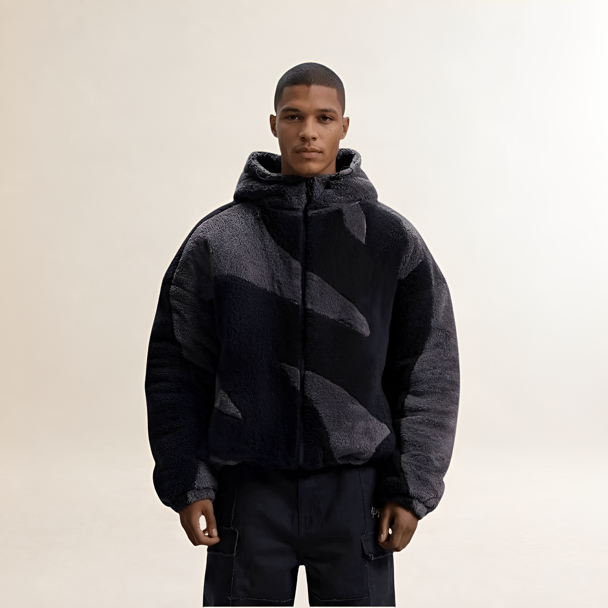 Chaqueta con capucha para hombre con cierre de cremallera y corte relajado