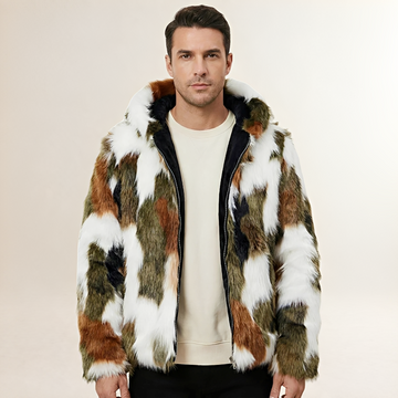 Chaqueta con capucha para hombre con patrón colorido cierre de cremallera ajuste regular