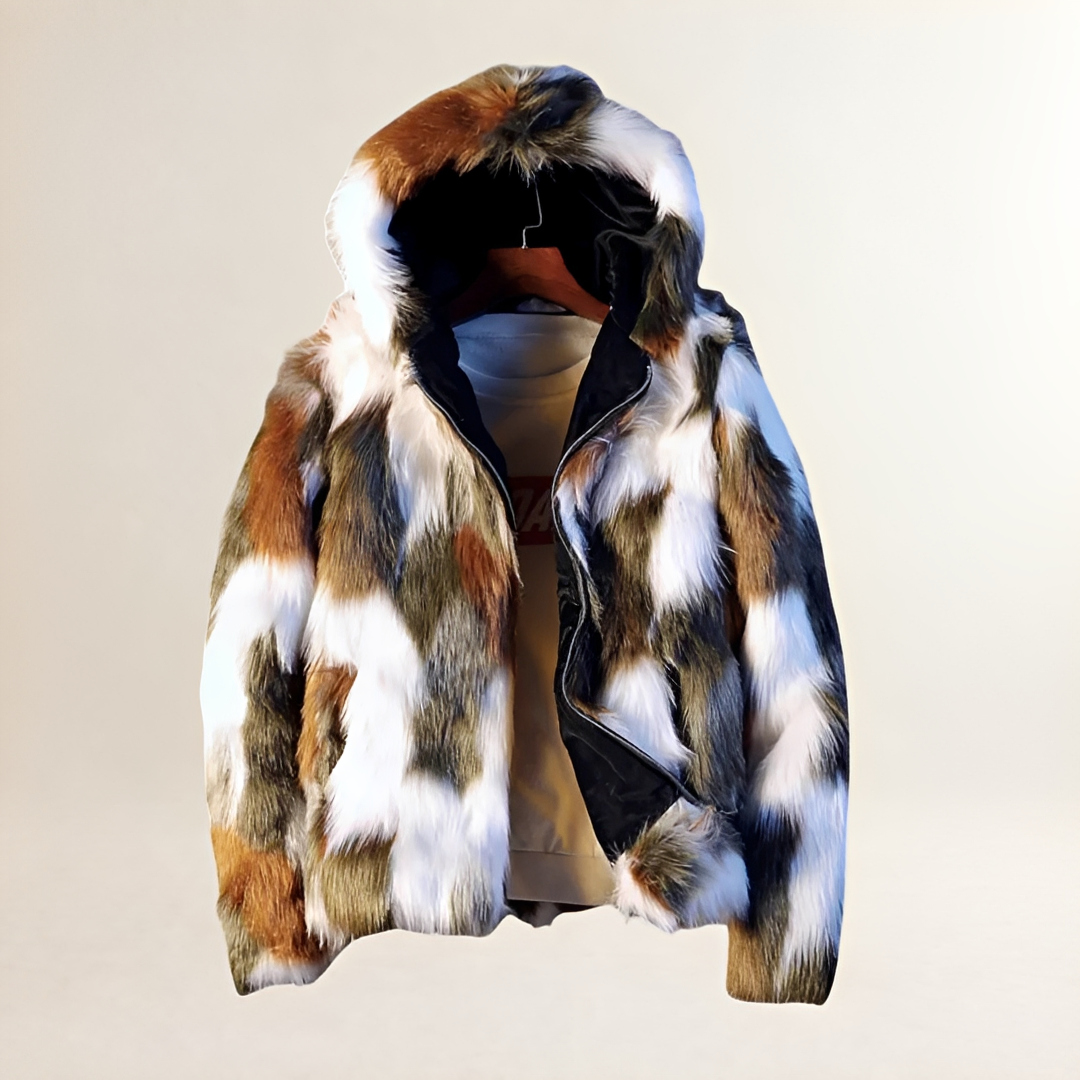 Chaqueta con capucha para hombre con patrón colorido cierre de cremallera ajuste regular