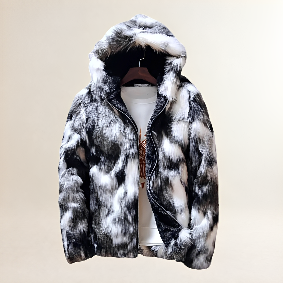 Chaqueta con capucha para hombre con patrón colorido cierre de cremallera ajuste regular