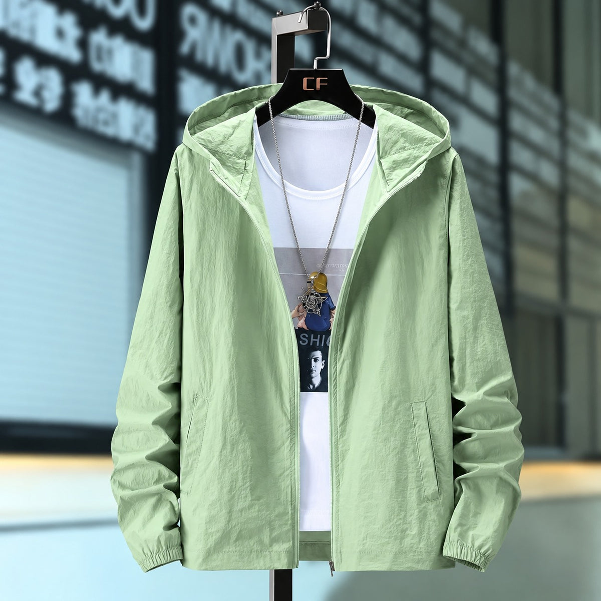 Chaqueta con capucha para hombre ligera y transpirable con cierre de cremallera
