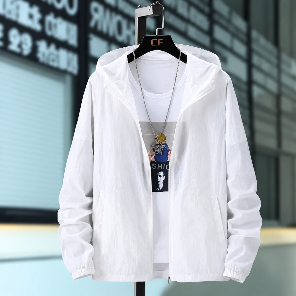Chaqueta con capucha para hombre ligera y transpirable con cierre de cremallera