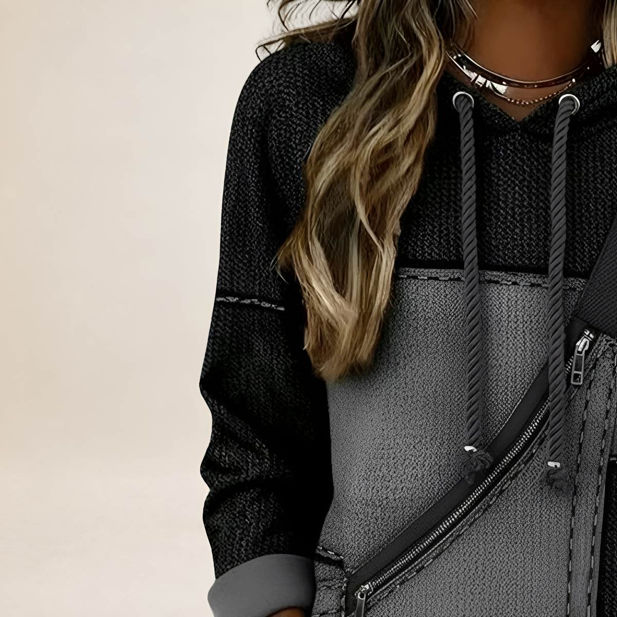 Chaqueta con capucha para mujer con detalle de bolsillo con cremallera y ajuste relajado