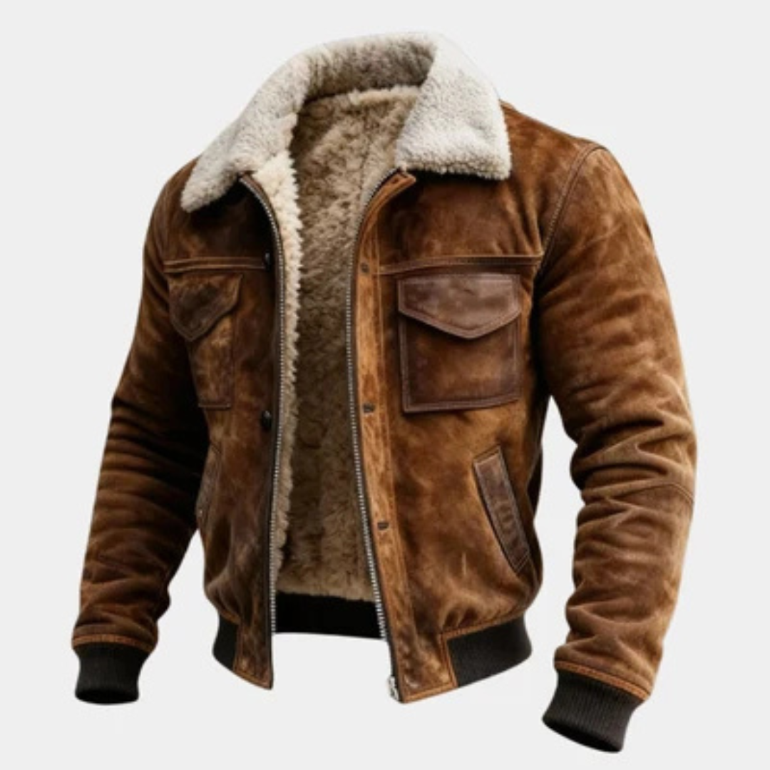 Chaqueta con cremallera para hombre con cuello abatible en contraste y bolsillos frontales con solapa y cremallera