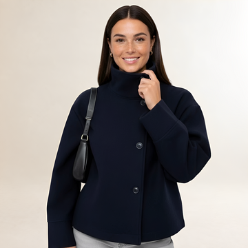 Chaqueta corta para mujer con cuello alto cierre doble de botones ajuste relajado