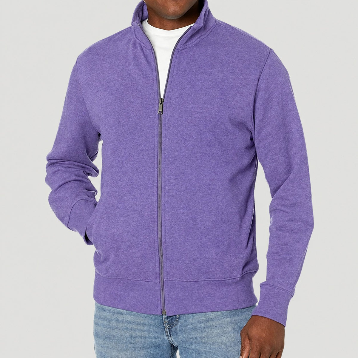 Chaqueta cortaviento con cierre zip para hombre estilo casual con cuello alto y ajuste regular