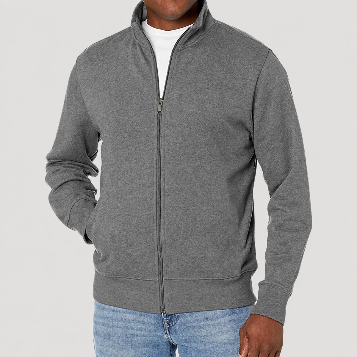 Chaqueta cortaviento con cierre zip para hombre estilo casual con cuello alto y ajuste regular