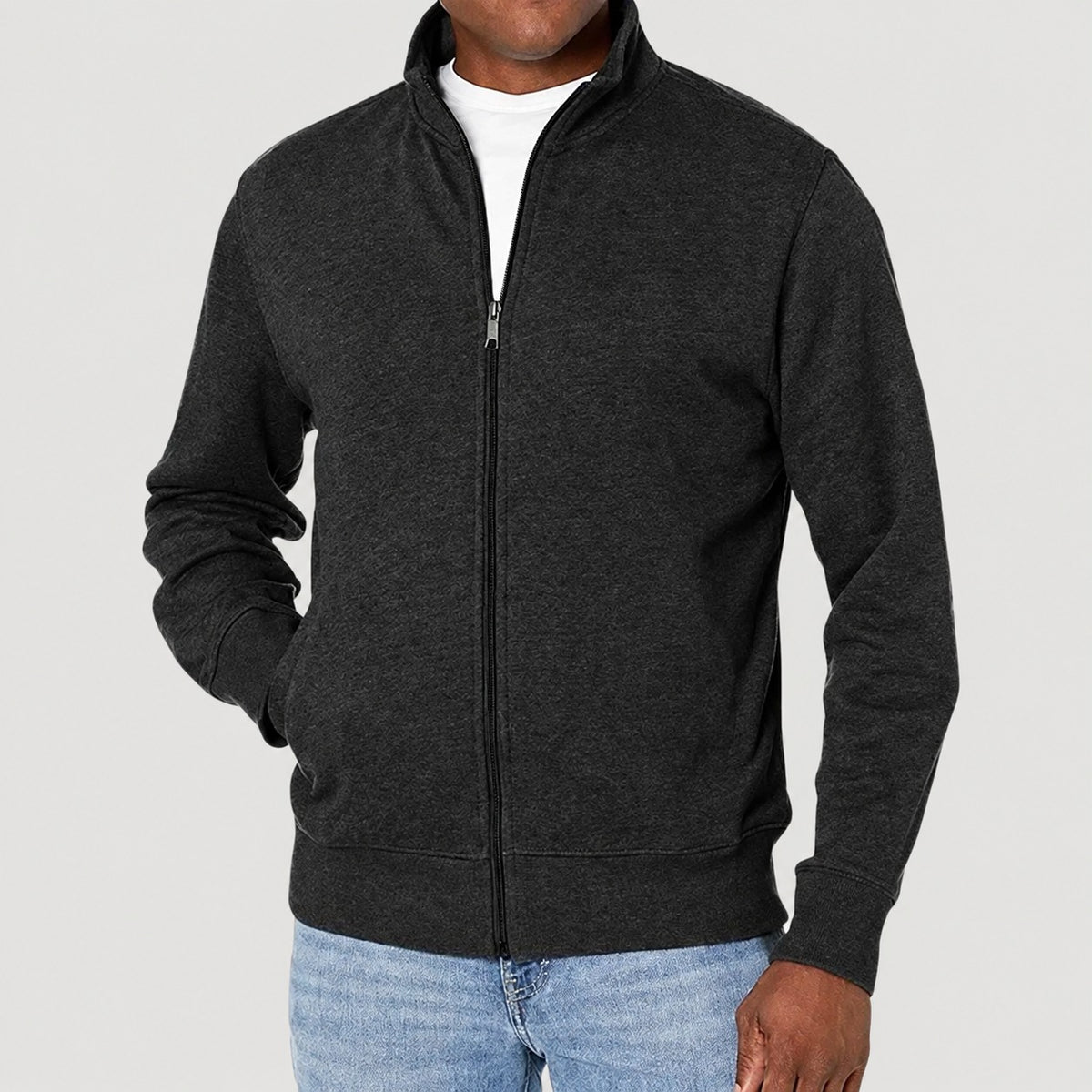 Chaqueta cortaviento con cierre zip para hombre estilo casual con cuello alto y ajuste regular