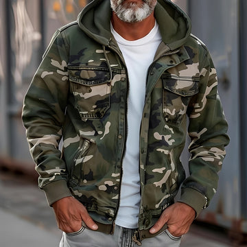 Chaqueta de camuflaje para hombre con capucha y bolsillos en el pecho ajuste casual