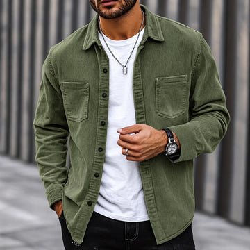 Chaqueta de cordón para hombre con cierre de botones y cuello clásico