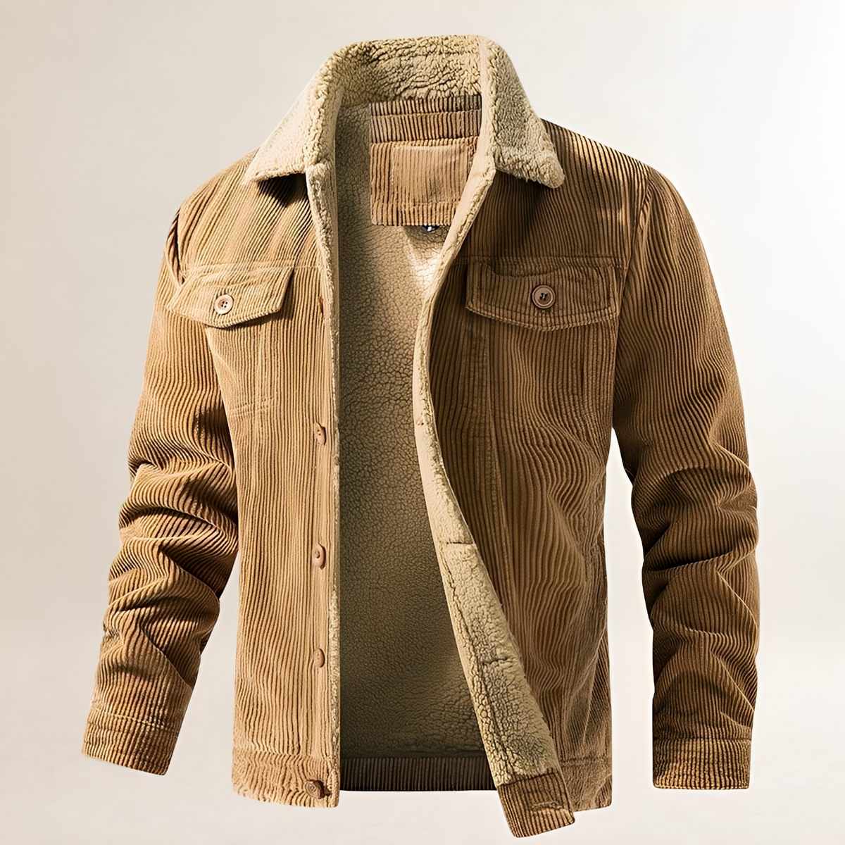 Chaqueta de hombre con cuello de felpa y cierre de botones - corte regular