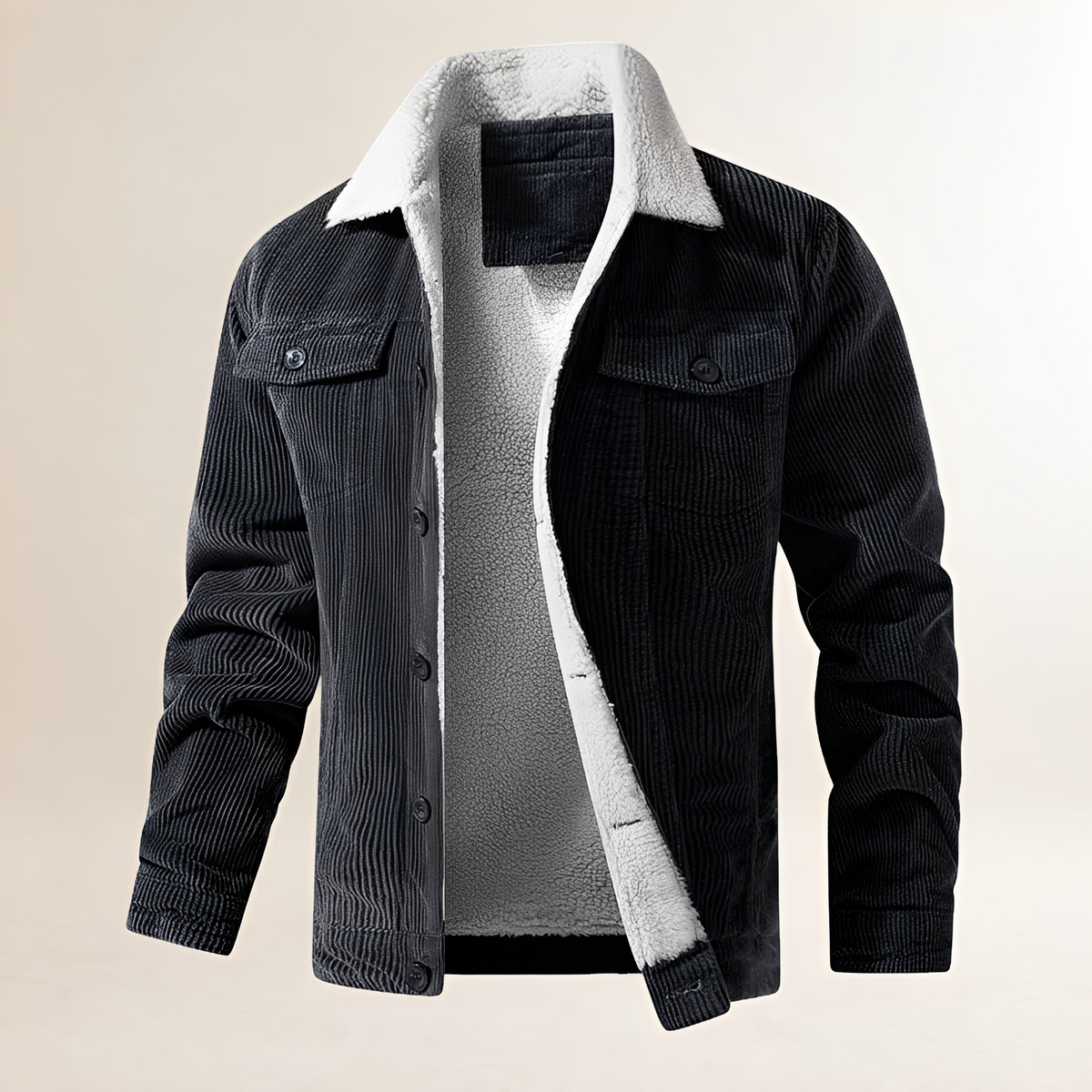 Chaqueta de hombre con cuello de felpa y cierre de botones - corte regular