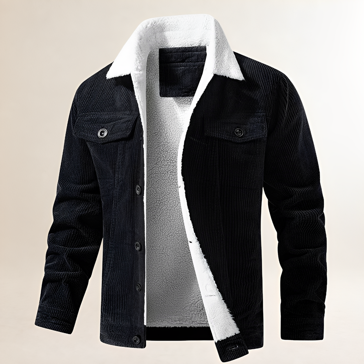 Chaqueta de hombre con cuello de felpa y cierre de botones - corte regular