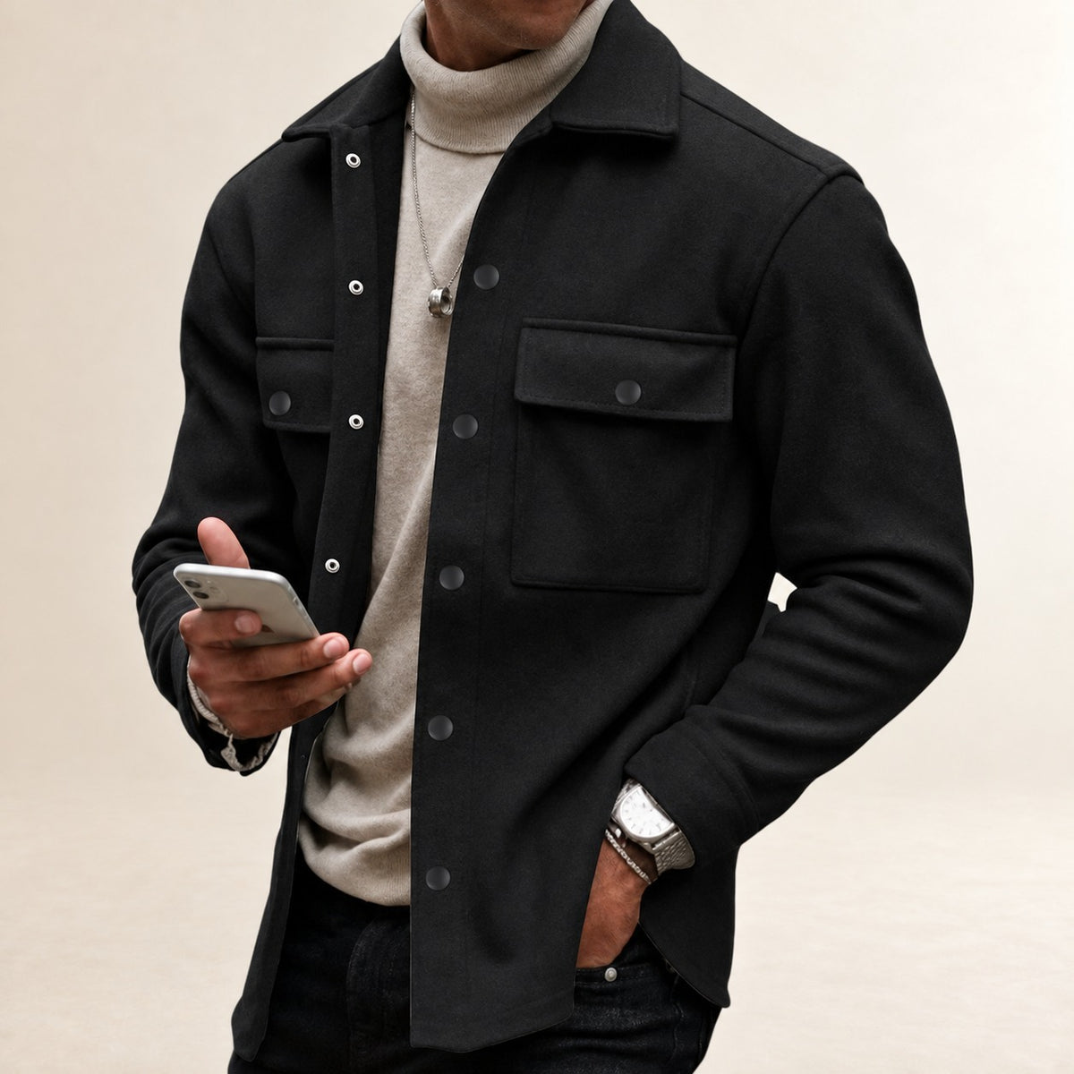 Chaqueta de hombre de botones con bolsillos - corte casual manga larga