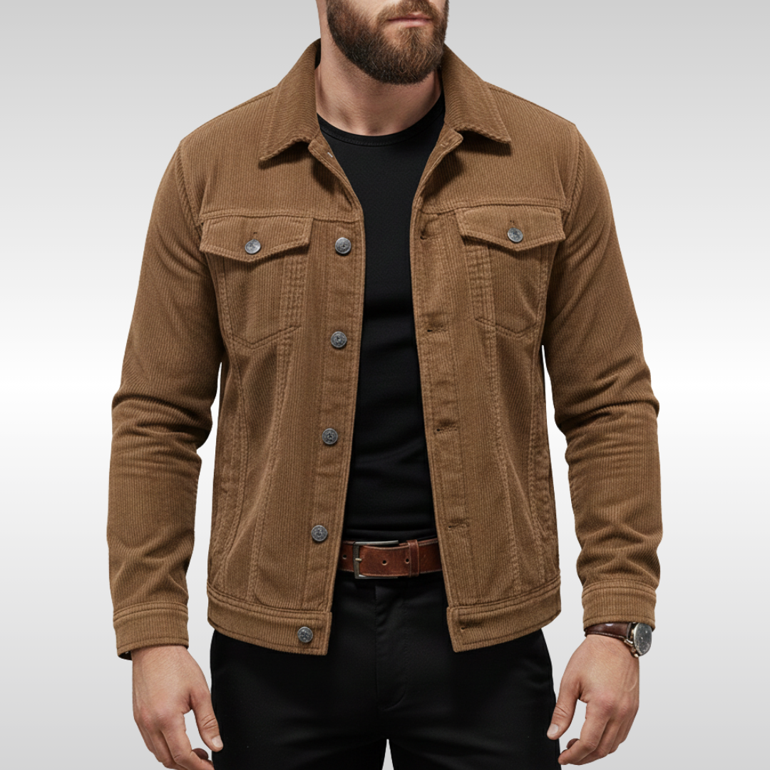 Chaqueta de hombre de botones con bolsillos en el pecho y corte estructurado