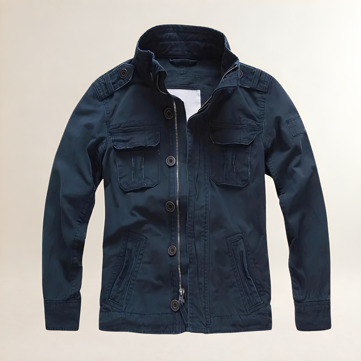 Chaqueta de hombre estilo militar con múltiples bolsillos y cierre de botones