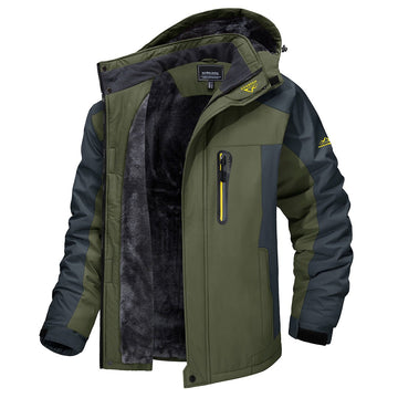 Chaqueta de invierno aislante para hombre con capucha extraíble y cuello alto - bolsillo en el pecho con cremallera