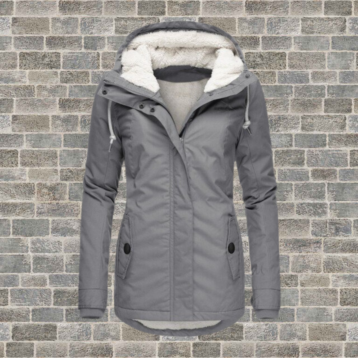 Chaqueta de invierno con capucha mujer casual con cierre de cremallera y bolsillos laterales
