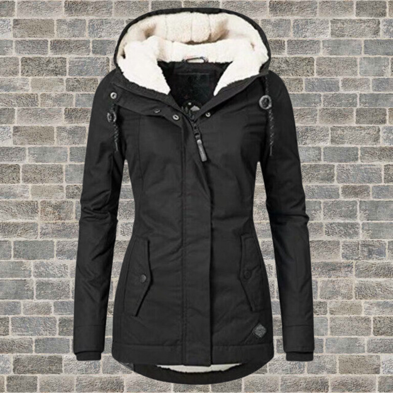 Chaqueta de invierno con capucha mujer casual con cierre de cremallera y bolsillos laterales