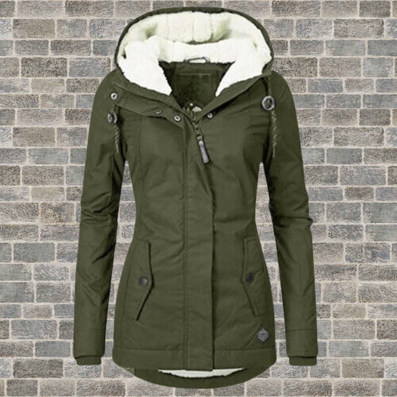 Chaqueta de invierno con capucha mujer casual con cierre de cremallera y bolsillos laterales