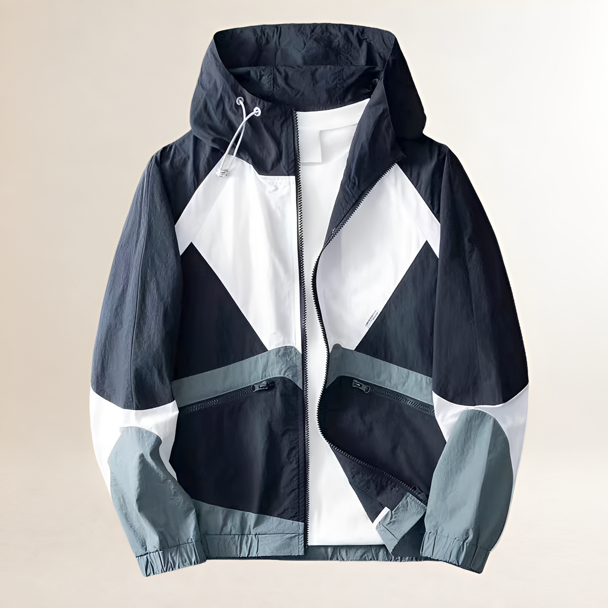 Chaqueta de lluvia para hombre con capucha ajustable y bolsillos con cierre - corte regular