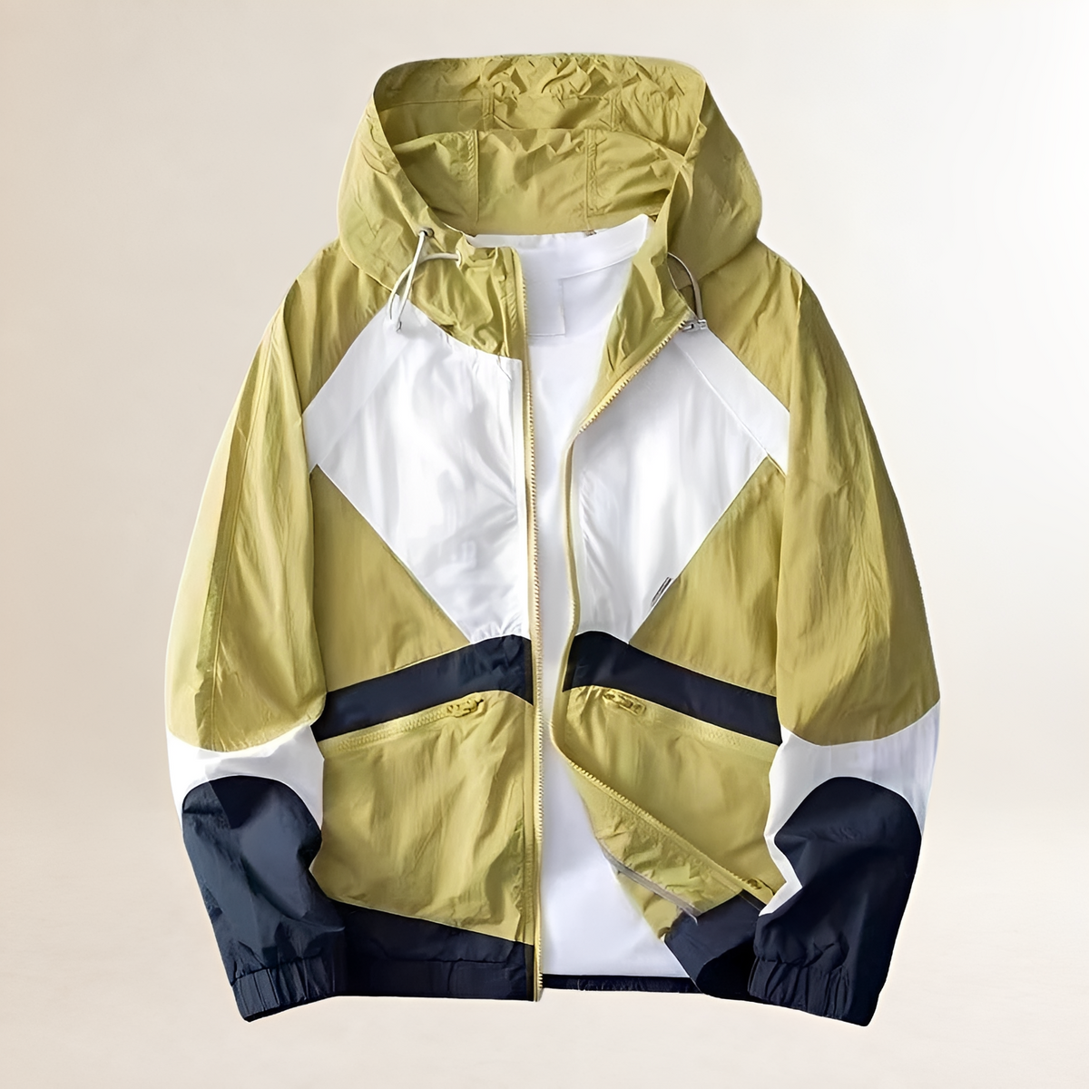 Chaqueta de lluvia para hombre con capucha ajustable y bolsillos con cierre - corte regular