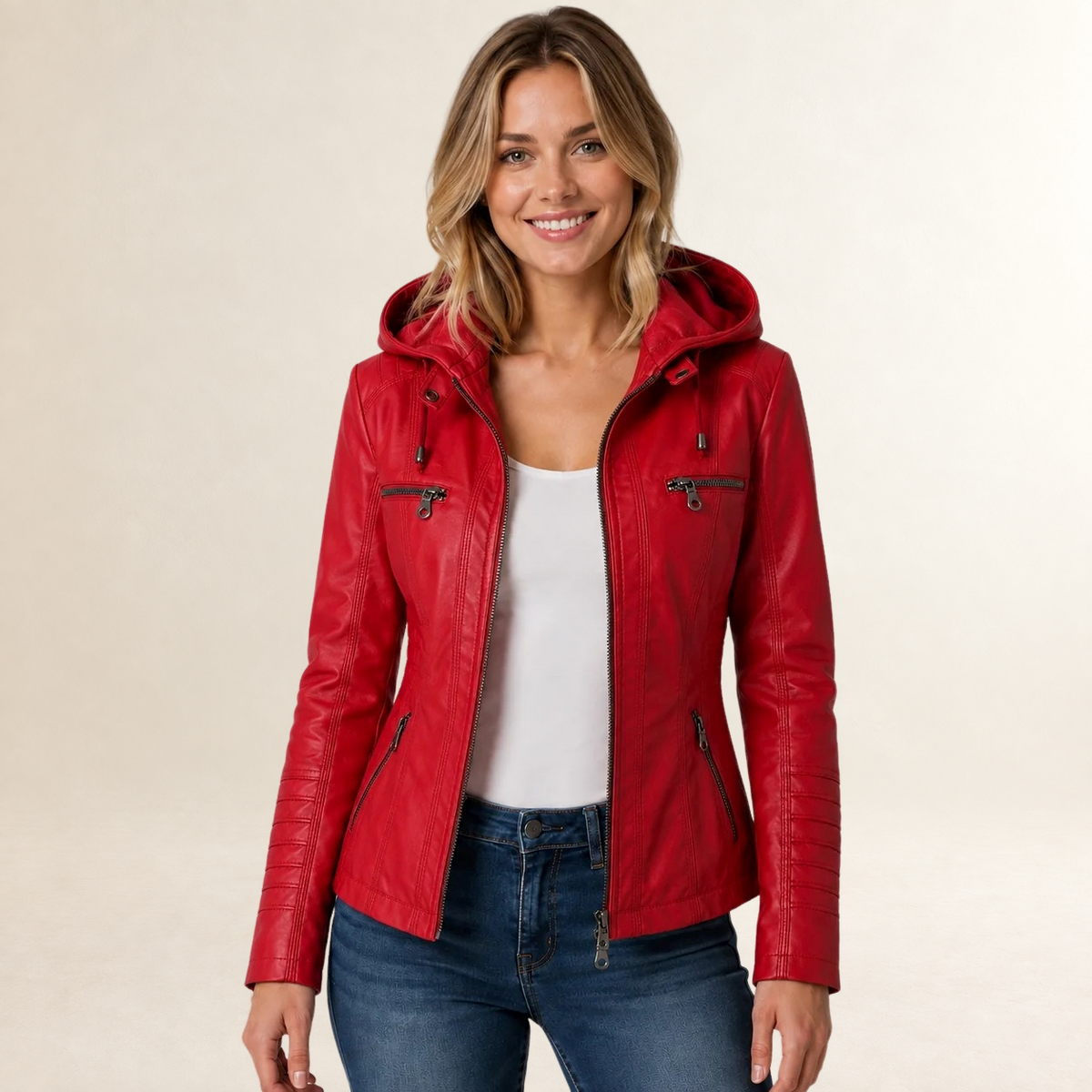 Chaqueta de mujer con capucha desmontable y cierre de cremallera completa - Corte regular