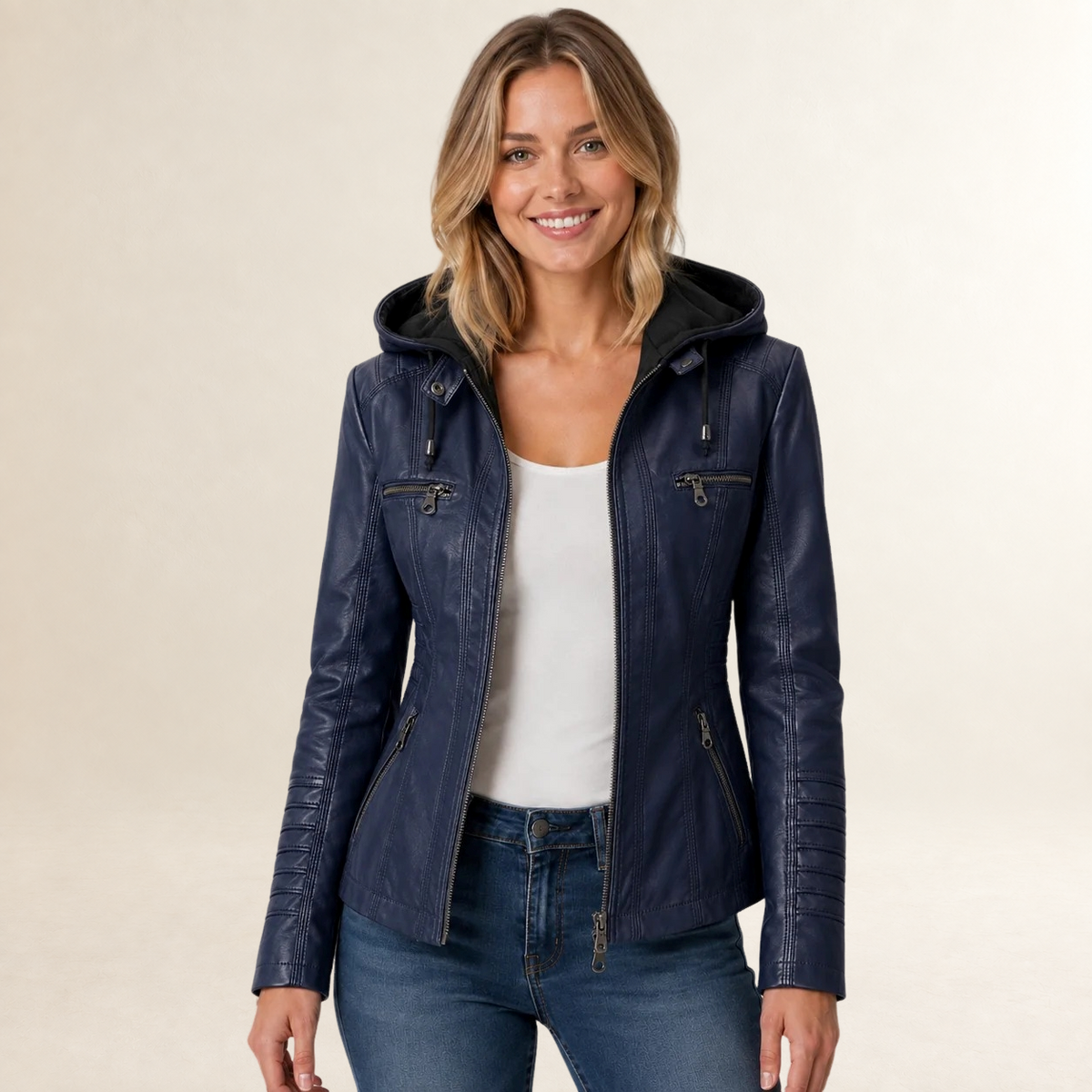 Chaqueta de mujer con capucha desmontable y cierre de cremallera completa - Corte regular