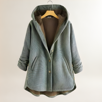 Chaqueta de mujer con capucha y diseño a cuadros con cierre de botones