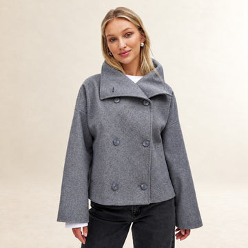 Chaqueta de mujer de doble botonadura con solapa ancha y corte regular