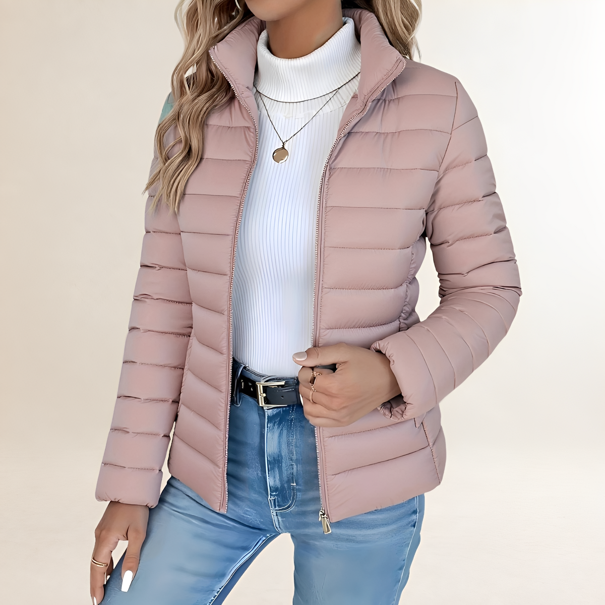 Chaqueta de transición para mujer con cierre de cremallera, cuello alto y ajuste ajustado