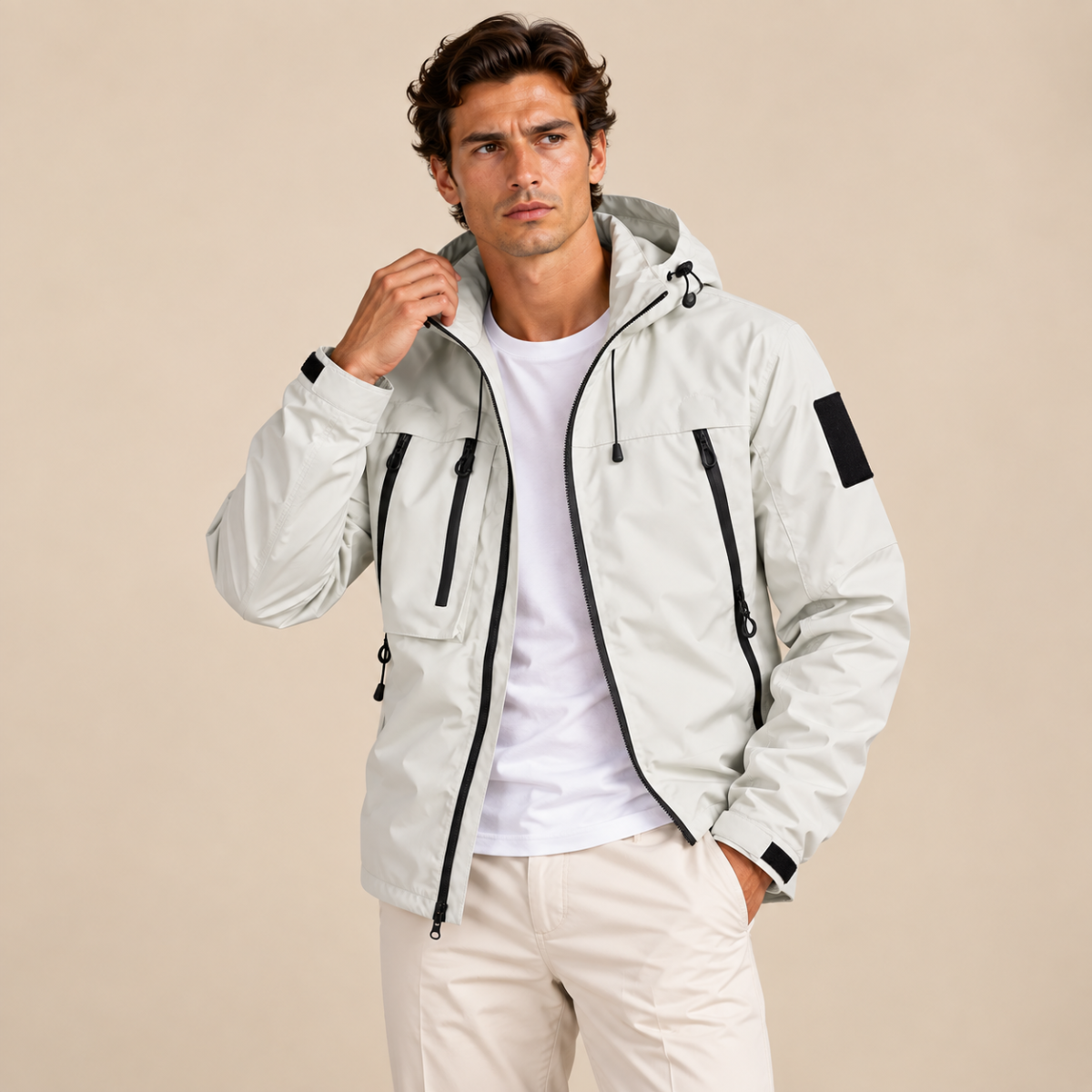 Chaqueta exterior para hombre con capucha y cierre completo de cremallera