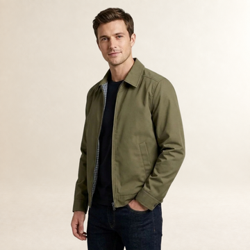 Chaqueta forrada para hombre con cierre completo, cuello de punta y bolsillo interior